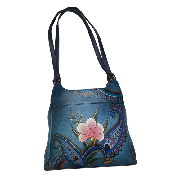 Anuschka Handbags - Anna by Anuschka Hand-Painted Blue Leather Hobo Bag